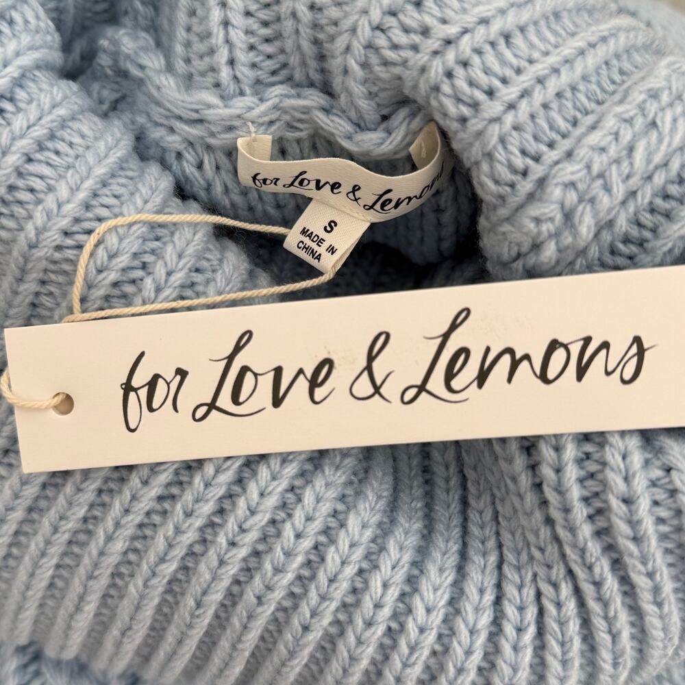 NWT FOR LOVE & LEMONS Rebecca Heart Sweater Size S & M in Blue Knit Turtle Neck - Picture 9 of 11